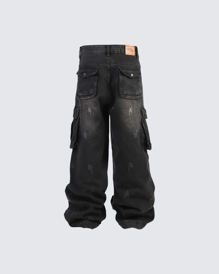 Vintage Washed Cargo Pants with Multi-Pocket Design