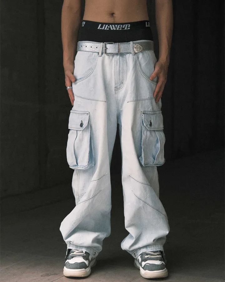 Vintage Washed Cargo Pants with Multi-Pocket Design