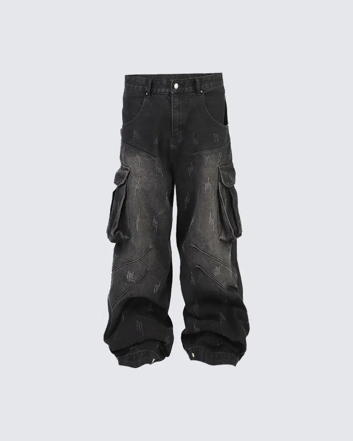 Vintage Washed Cargo Pants with Multi-Pocket Design