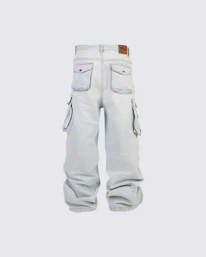 Vintage Washed Cargo Pants with Multi-Pocket Design
