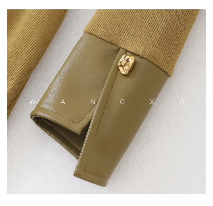 WANXO green v-neck shirt dress new waist and thin knitted slit bottoming skirt- Bella