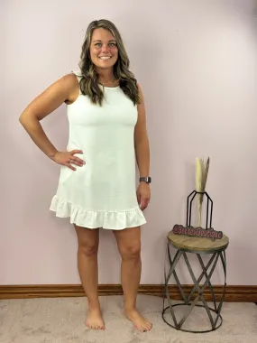 White Sleeveless Ruffled Midi Dress