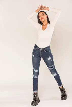Wholesale Raw Blue Ripped Jeans