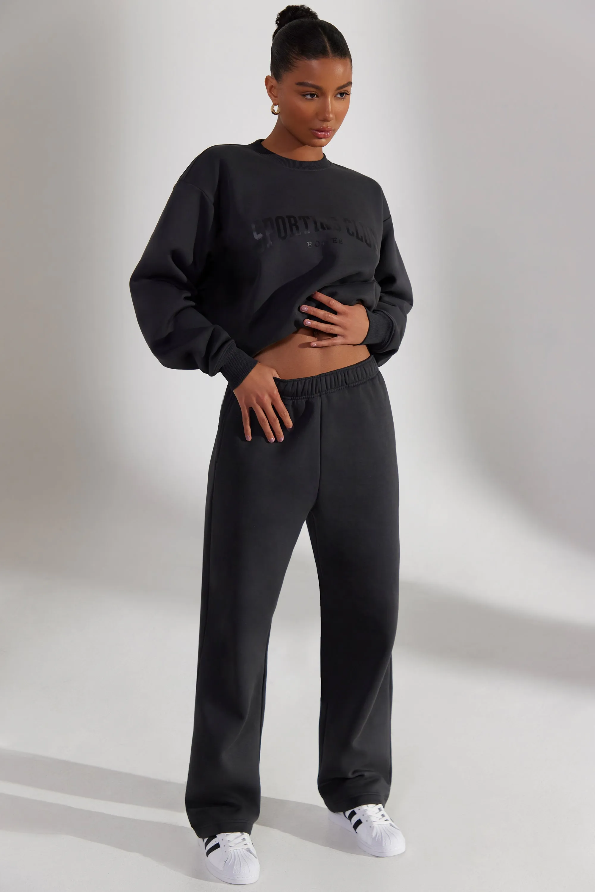 Wide Leg Joggers in Washed Black