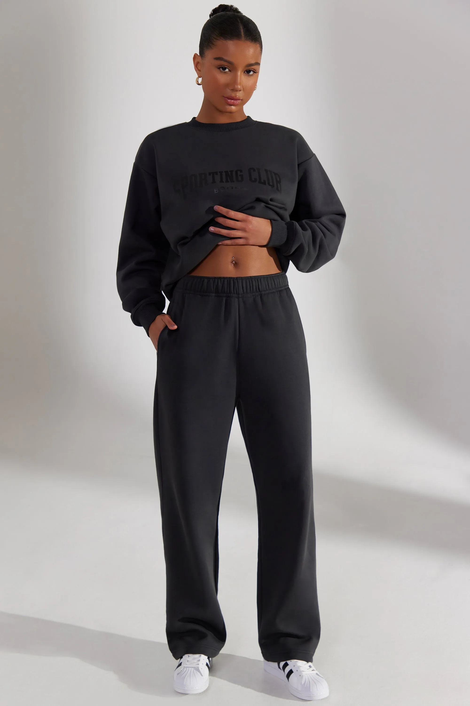 Wide Leg Joggers in Washed Black