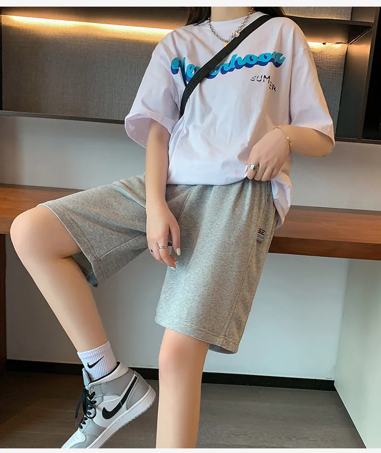 Wjczt Harajuku BF Cool Sport Shorts Women Summer Couple Short Pants Men Street Loose Casual Beach Pants Black Light Gray M-XXL