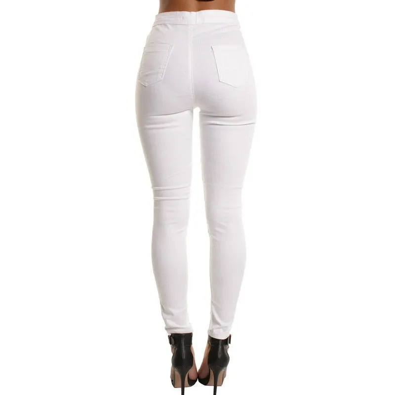 Women Denim Pencil Pants Causal High Waist Jeans Woman Sexy Ripped Hole Vintage Solid Stretch Workout Skinny Mom Jeans