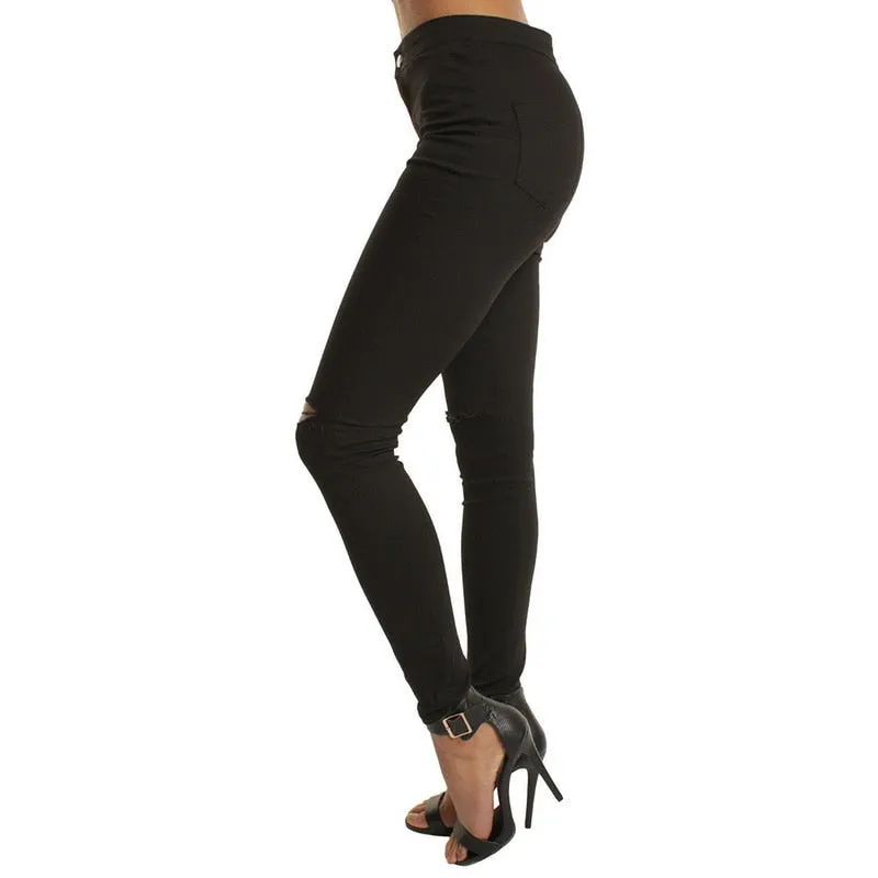 Women Denim Pencil Pants Causal High Waist Jeans Woman Sexy Ripped Hole Vintage Solid Stretch Workout Skinny Mom Jeans