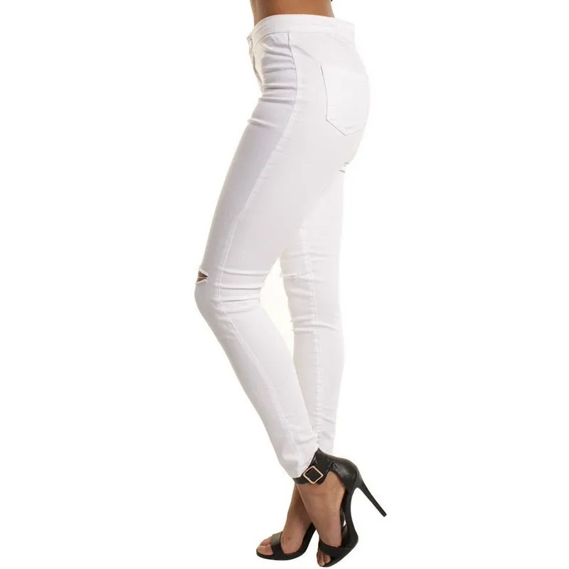 Women Denim Pencil Pants Causal High Waist Jeans Woman Sexy Ripped Hole Vintage Solid Stretch Workout Skinny Mom Jeans