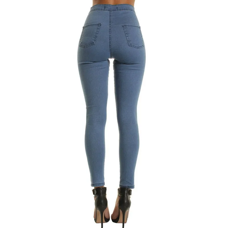Women Denim Pencil Pants Causal High Waist Jeans Woman Sexy Ripped Hole Vintage Solid Stretch Workout Skinny Mom Jeans