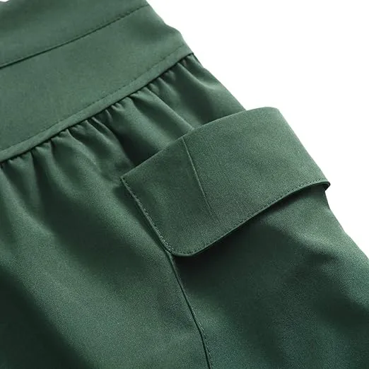 Women Summer Loose Casual Shorts Culottes Elastic Waist Wide Leg Shorts with Pockets