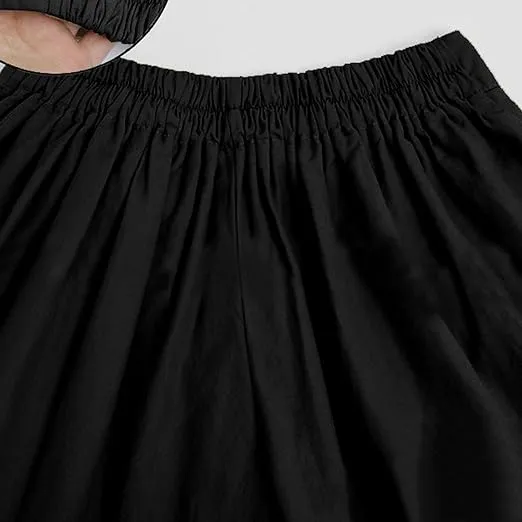 Women Summer Loose Casual Shorts Culottes Elastic Waist Wide Leg Shorts with Pockets