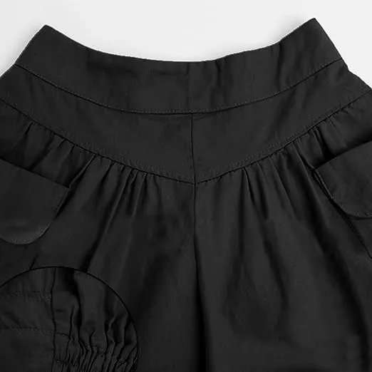 Women Summer Loose Casual Shorts Culottes Elastic Waist Wide Leg Shorts with Pockets