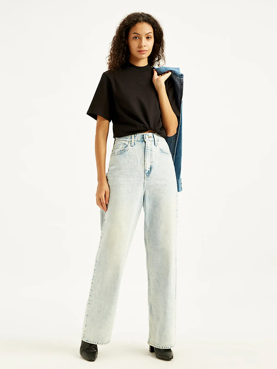 Women's High Rise Loose Fit Light Blue Jeans