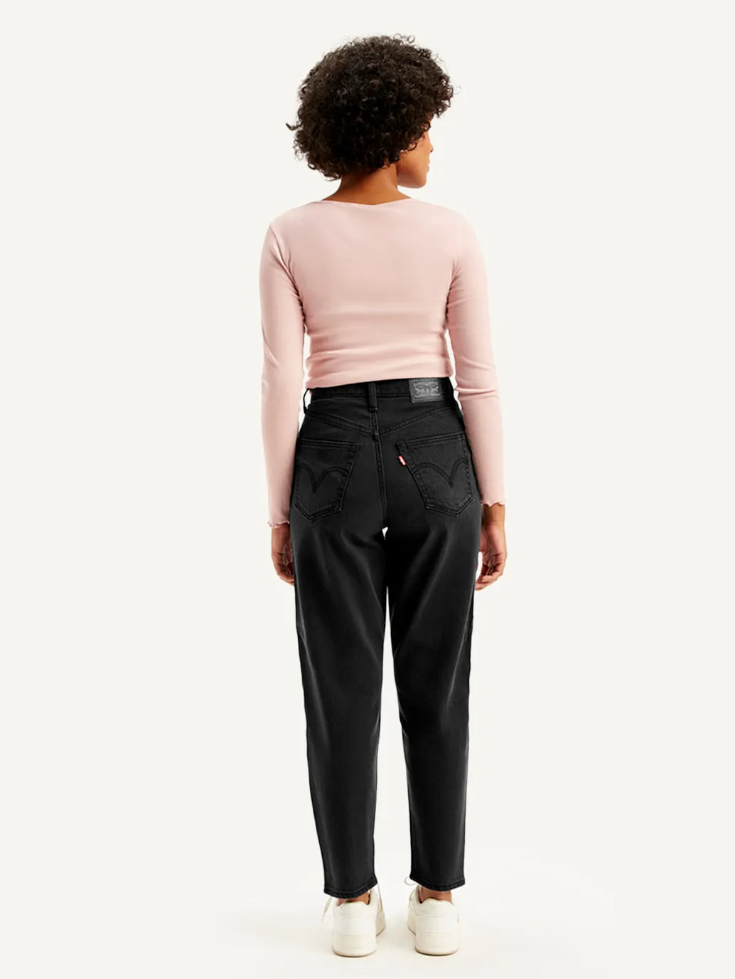 Women's High Rise Loose Taper Fit Black Jeans