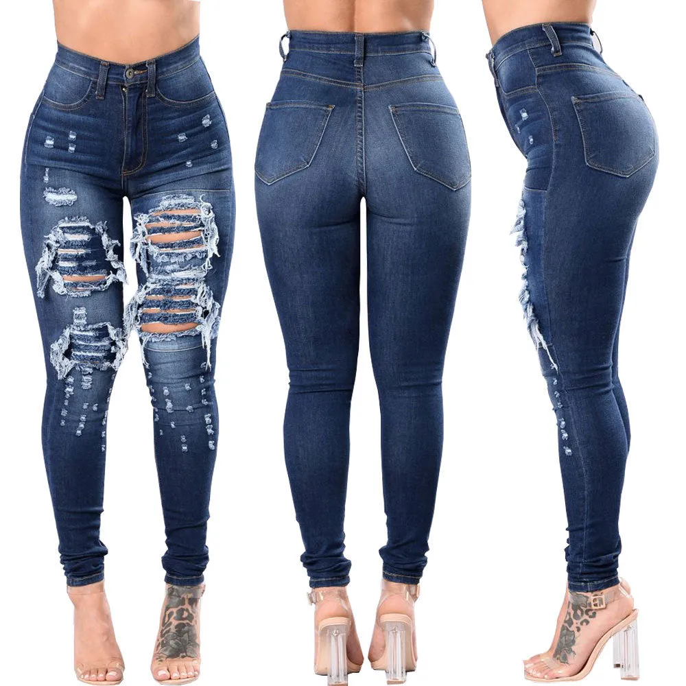 Women's Stylish Washed Ripped Jeans - GlamzLife