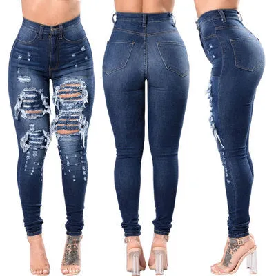 Women's Stylish Washed Ripped Jeans - GlamzLife